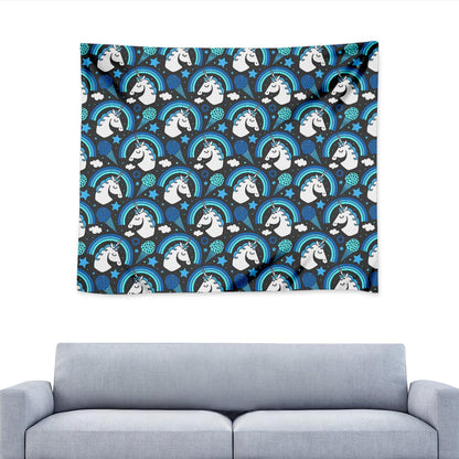 Blue Rainbow Unicorn Pattern Print Tapestry