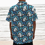 Blue Rainbow Unicorn Pattern Print Textured Short Sleeve Shirt