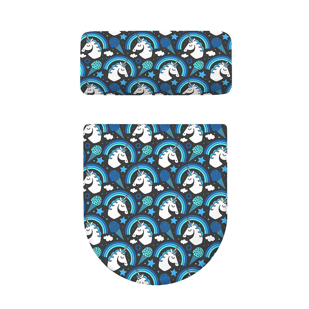 Blue Rainbow Unicorn Pattern Print Toilet Lid And Tank Cover Set