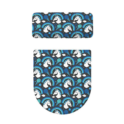 Blue Rainbow Unicorn Pattern Print Toilet Lid And Tank Cover Set