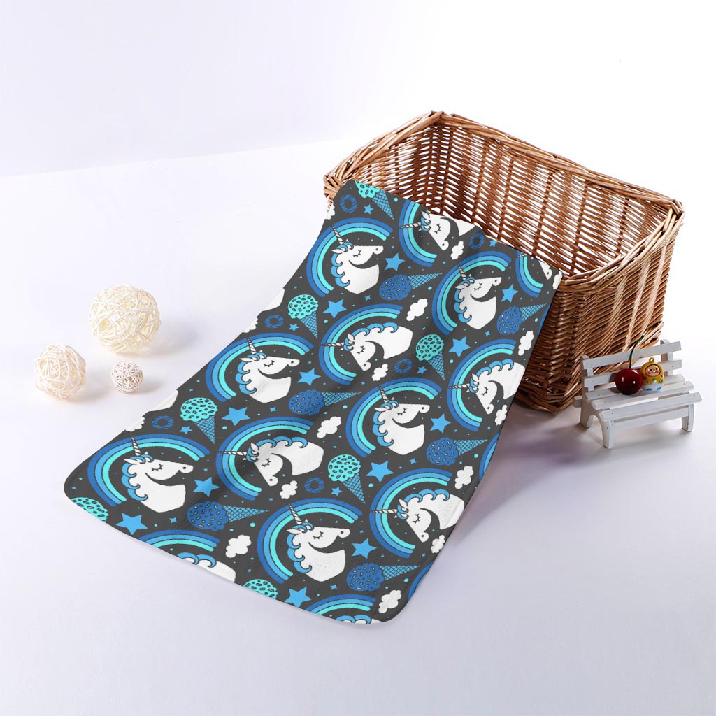Blue Rainbow Unicorn Pattern Print Towel