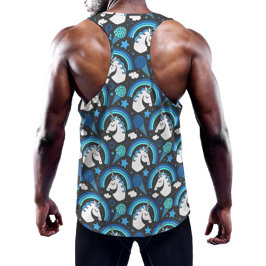 Blue Rainbow Unicorn Pattern Print Training Tank Top