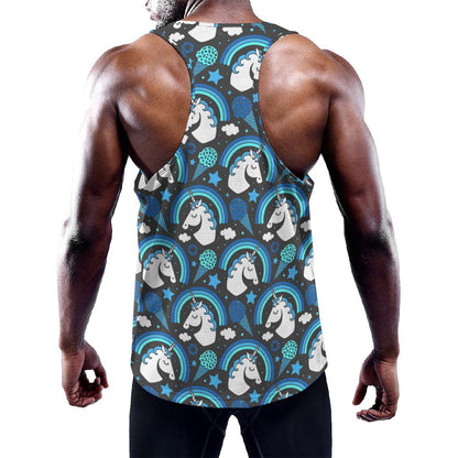 Blue Rainbow Unicorn Pattern Print Training Tank Top