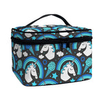 Blue Rainbow Unicorn Pattern Print Travel Makeup Bag