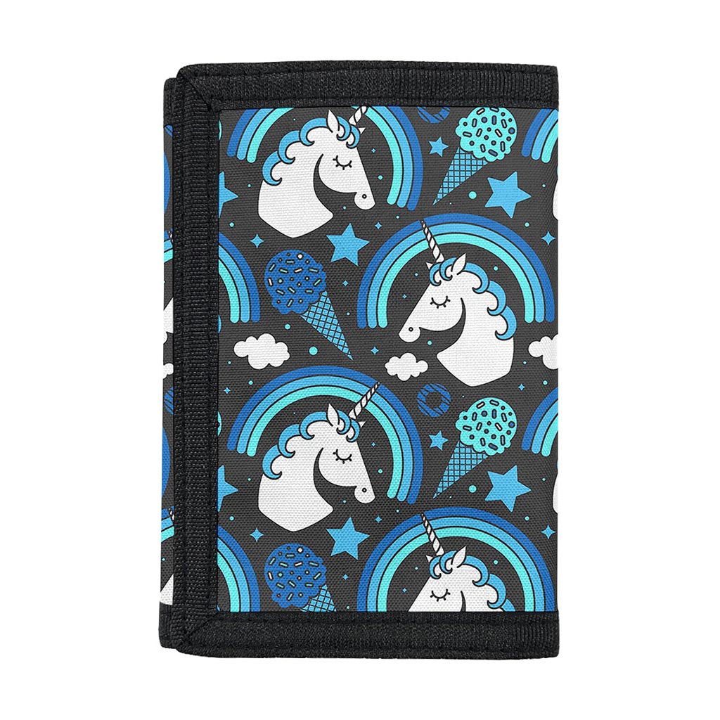 Blue Rainbow Unicorn Pattern Print Trifold Wallet