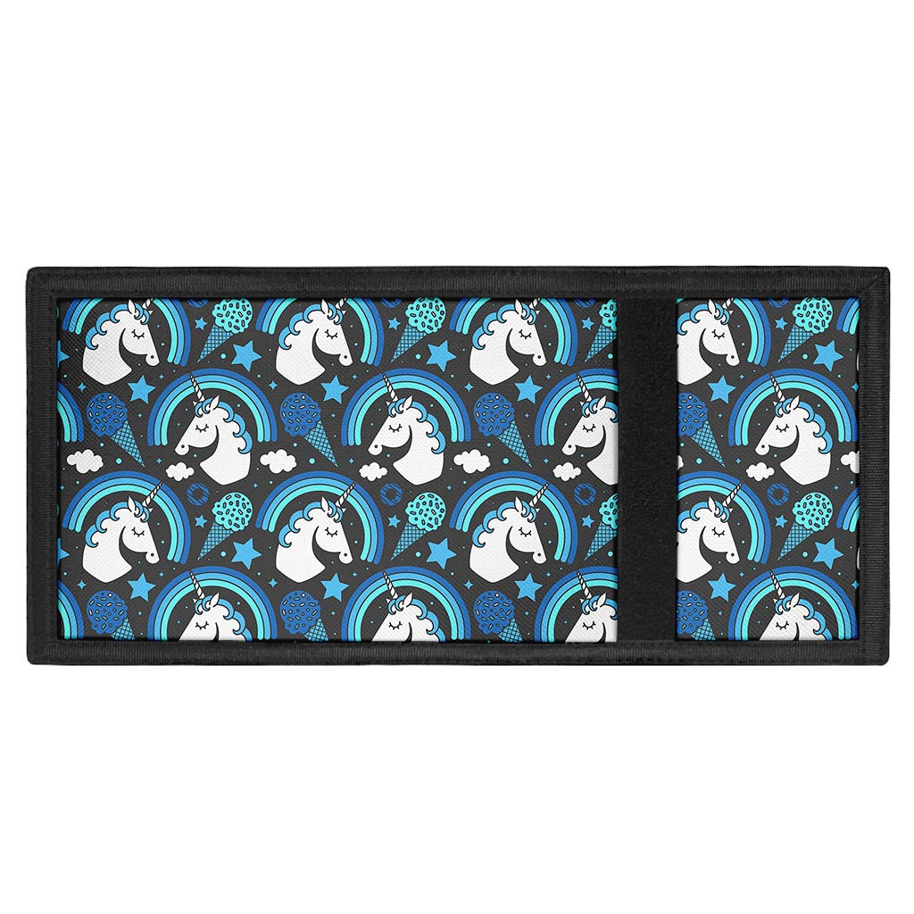 Blue Rainbow Unicorn Pattern Print Trifold Wallet