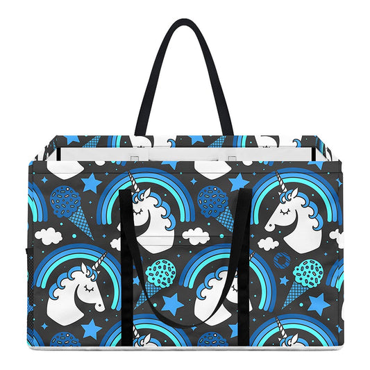 Blue Rainbow Unicorn Pattern Print Utility Tote Bag