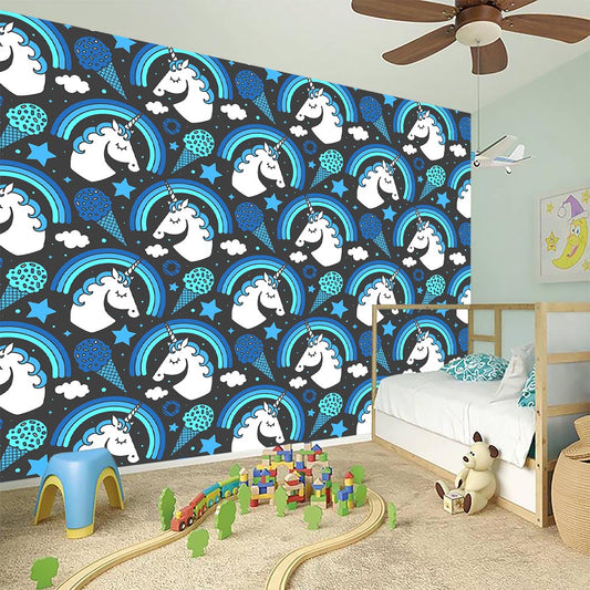 Blue Rainbow Unicorn Pattern Print Wall Sticker