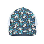 Blue Rainbow Unicorn Pattern Print White Mesh Trucker Cap