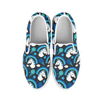 Blue Rainbow Unicorn Pattern Print White Slip On Sneakers