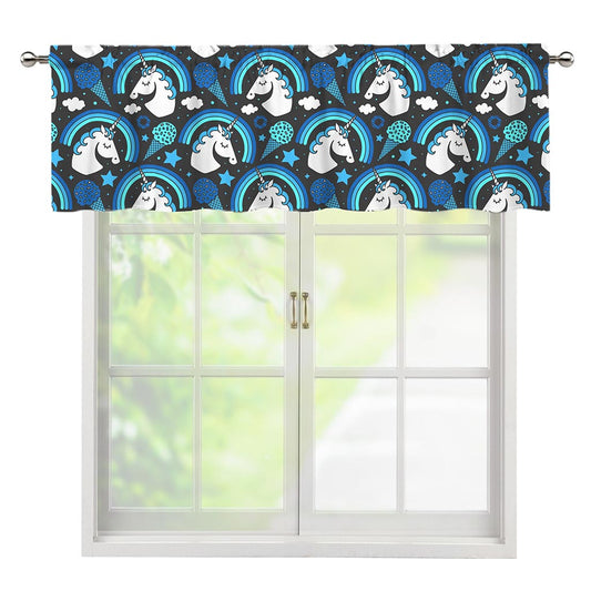 Blue Rainbow Unicorn Pattern Print Window Valance
