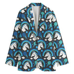 Blue Rainbow Unicorn Pattern Print Women's Blazer