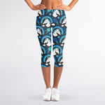 Blue Rainbow Unicorn Pattern Print Women's Capri Leggings