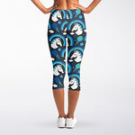 Blue Rainbow Unicorn Pattern Print Women's Capri Leggings