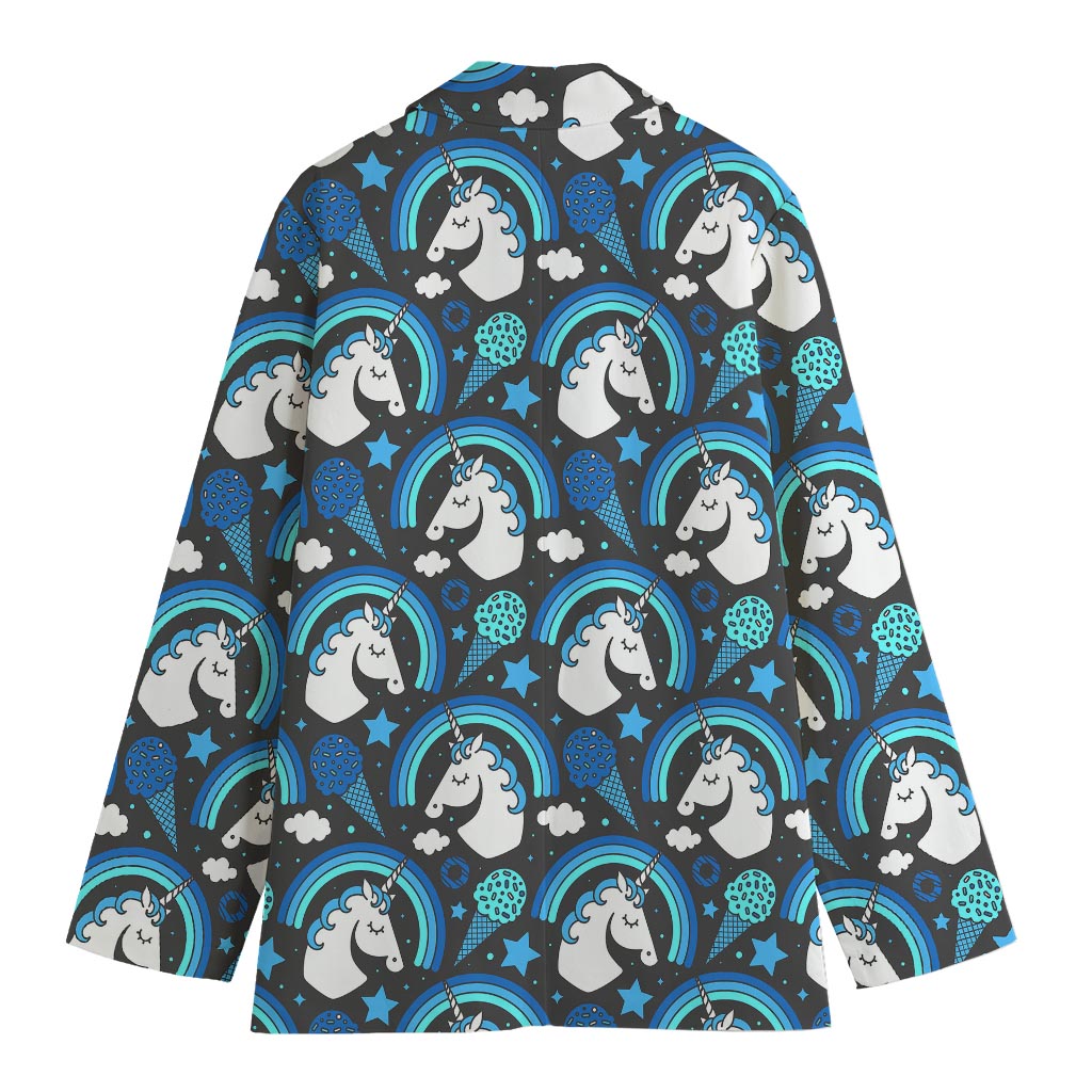Blue Rainbow Unicorn Pattern Print Women's Cotton Blazer