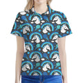 Blue Rainbow Unicorn Pattern Print Women's Polo Shirt