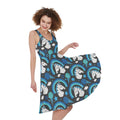 Blue Rainbow Unicorn Pattern Print Sleeveless Knee Length Dress