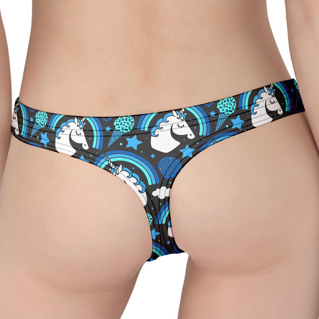 Blue Rainbow Unicorn Pattern Print Women's Thong