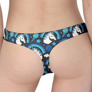 Blue Rainbow Unicorn Pattern Print Women's Thong