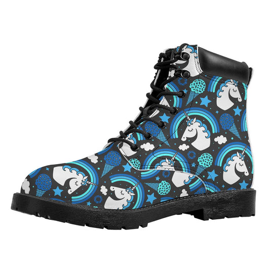 Blue Rainbow Unicorn Pattern Print Work Boots
