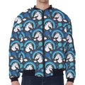 Blue Rainbow Unicorn Pattern Print Zip Sleeve Bomber Jacket