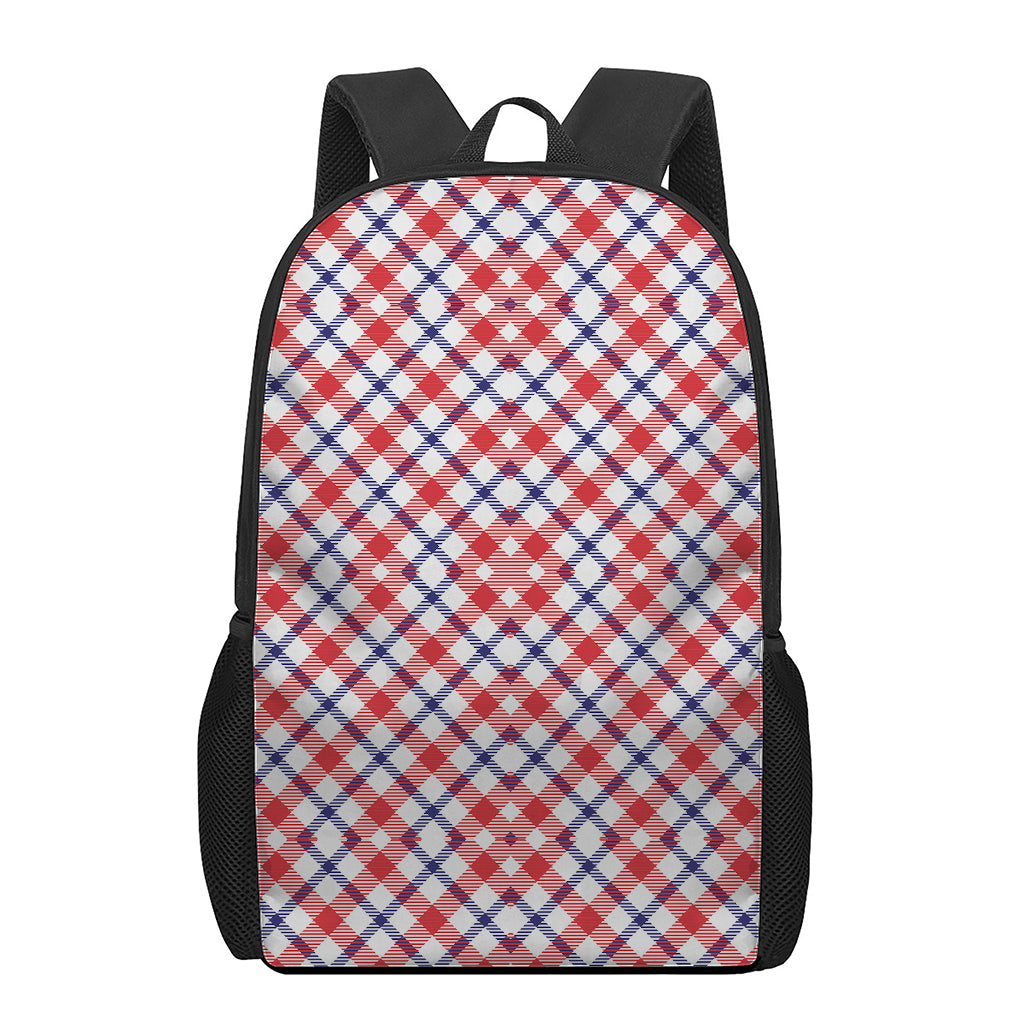 Blue Red And White American Plaid Print 17 Inch Backpack