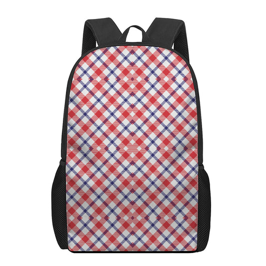 Blue Red And White American Plaid Print 17 Inch Backpack