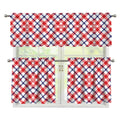 Blue Red And White American Plaid Print 3 Piece Kitchen Curtains