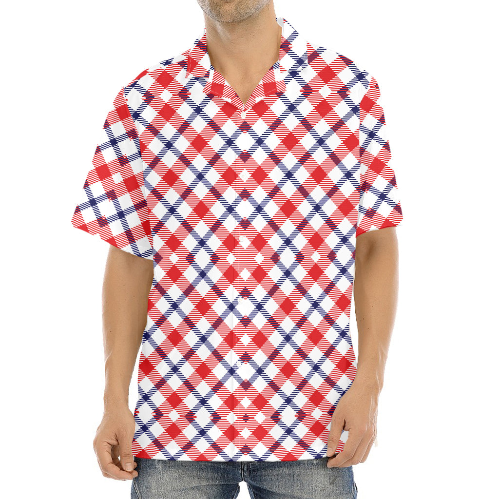 Blue Red And White American Plaid Print Aloha Shirt