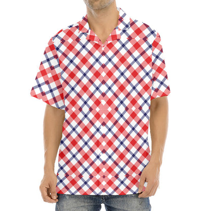 Blue Red And White American Plaid Print Aloha Shirt