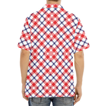 Blue Red And White American Plaid Print Aloha Shirt