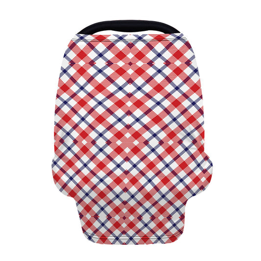 Blue Red And White American Plaid Print Baby Seat Cover