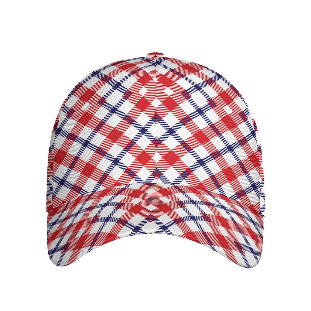 Blue Red And White American Plaid Print Baseball Cap