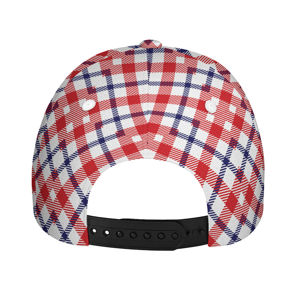 Blue Red And White American Plaid Print Baseball Cap