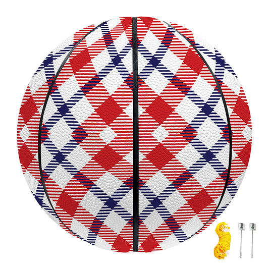 Blue Red And White American Plaid Print Basketball
