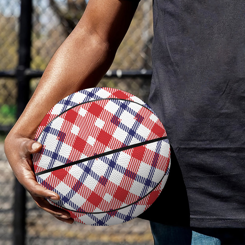 Blue Red And White American Plaid Print Basketball
