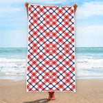 Blue Red And White American Plaid Print Beach Towel