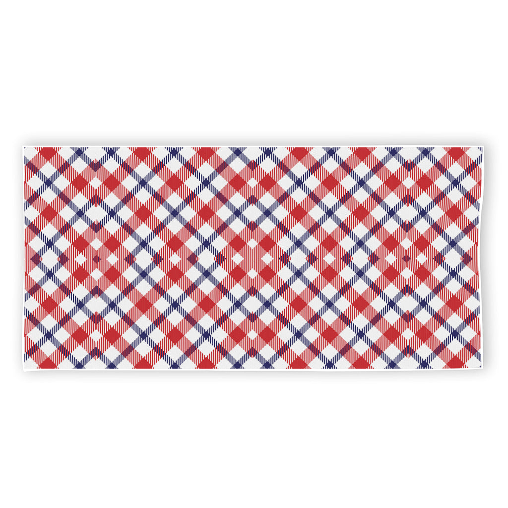 Blue Red And White American Plaid Print Beach Towel