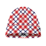 Blue Red And White American Plaid Print Beanie