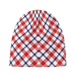 Blue Red And White American Plaid Print Beanie