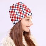 Blue Red And White American Plaid Print Beanie