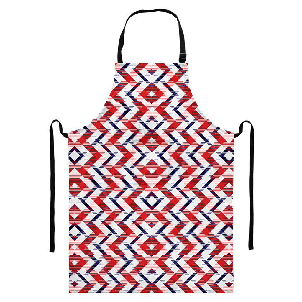 Blue Red And White American Plaid Print Bib Apron With Pocket