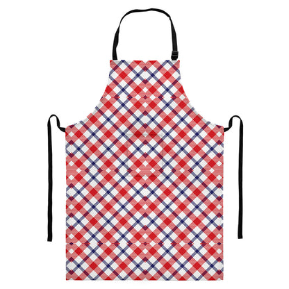 Blue Red And White American Plaid Print Bib Apron With Pocket