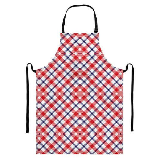Blue Red And White American Plaid Print Bib Apron With Pocket