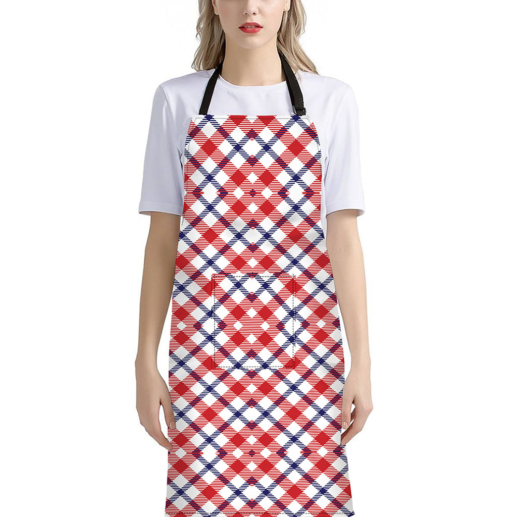 Blue Red And White American Plaid Print Bib Apron With Pocket