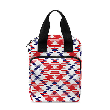 Blue Red And White American Plaid Print Bible Tote Bag