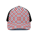 Blue Red And White American Plaid Print Black Mesh Trucker Hat