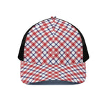 Blue Red And White American Plaid Print Black Mesh Trucker Cap