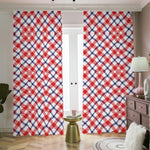 Blue Red And White American Plaid Print Blackout Pencil Pleat Curtains