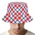 Blue Red And White American Plaid Print Bucket Hat